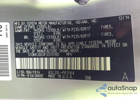 2015 Toyota Sienna Le 7 Passenger/Le 8 Passenger from USA, damaged, VIN 5TDKK3DC0FS570160